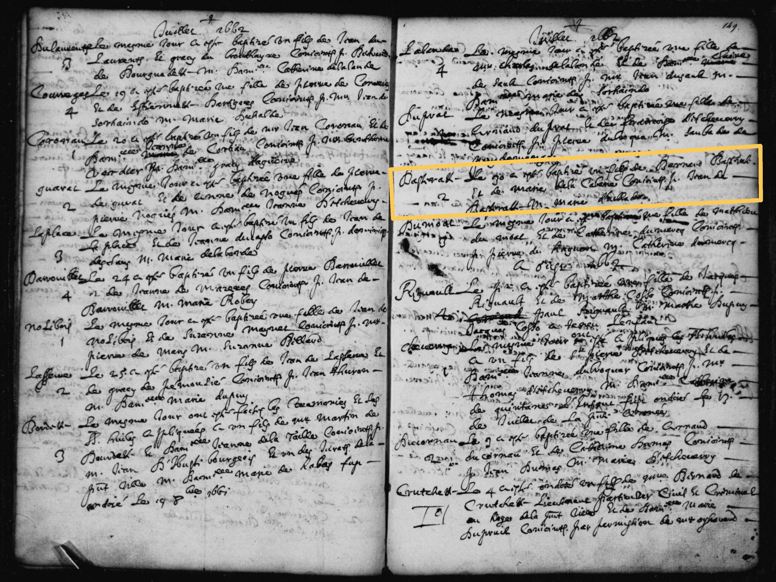 Acte de baptême de Jean Bastarache